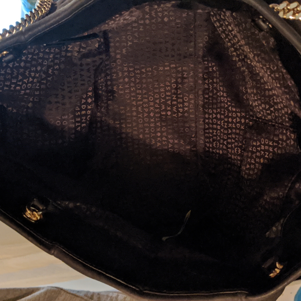 Kate Spade Dark Gray Suede lg purse with lg front pocket, Gold chain & Leather - Picture 2 of 16